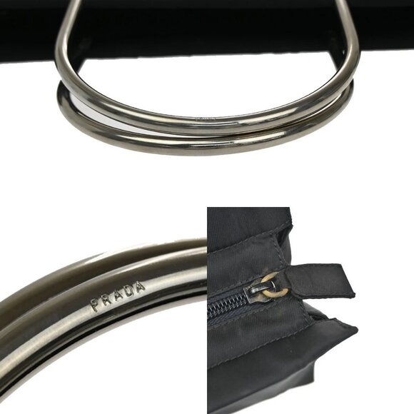 PRADA MILANO Logo Tessuto Hand Bag Nylon Black Silver Italy 80KA730 - Picture 10 of 16